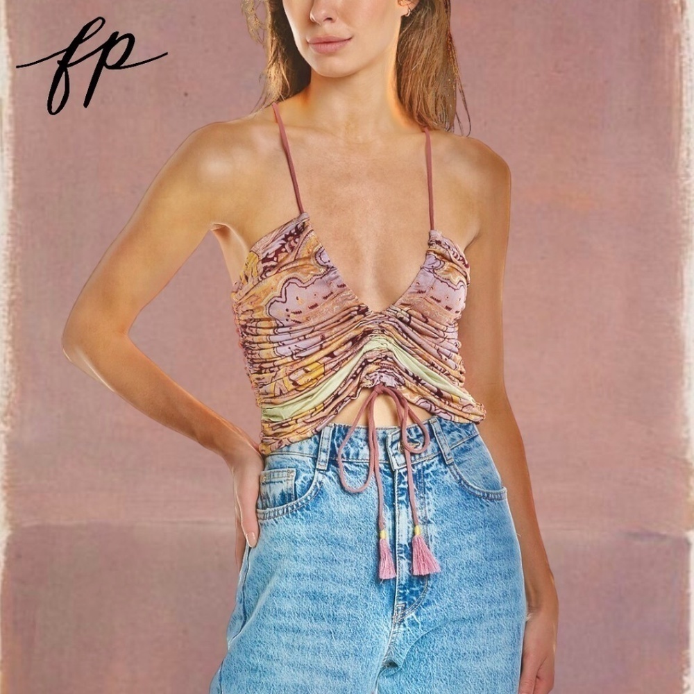 FREE PEOPLE Cocktail Queen Ruched-Front-Drawstring Tank Top NWT/LG - Picture 12 of 13